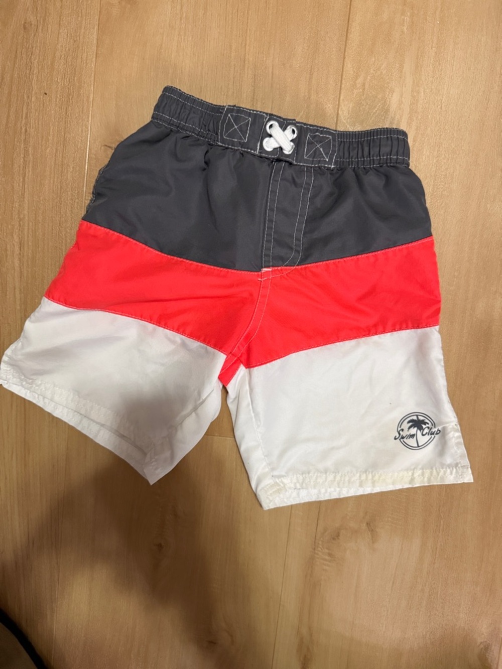 Boys' Colorblock Swim Trunks in Charcoal, Neon Orange & White